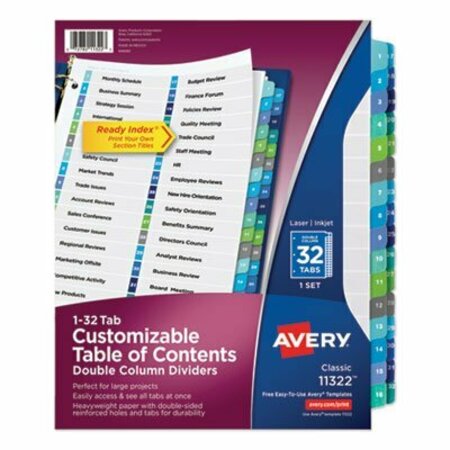 AVERY DENNISON Avery, CUSTOMIZABLE TOC READY INDEX DOUBLE COLUMN MULTICOLOR DIVIDERS, 32-TAB, LETTER 11322